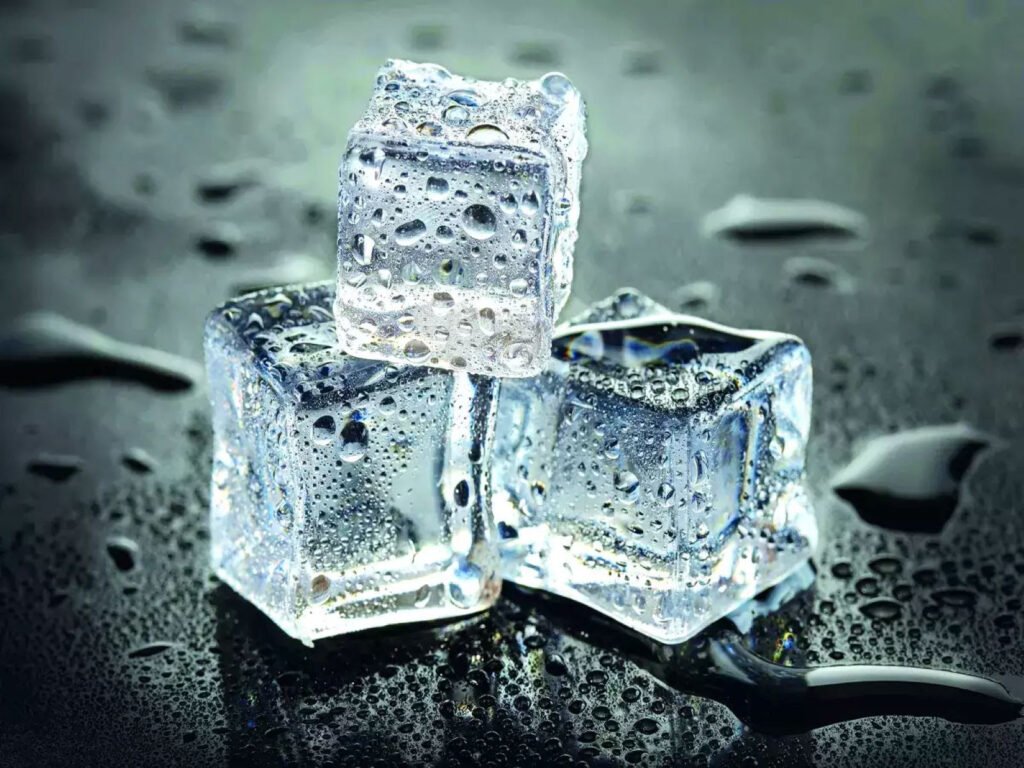 three wet ice cubes